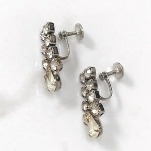 Vintage Rhinestone Earrings•Screw On Backings